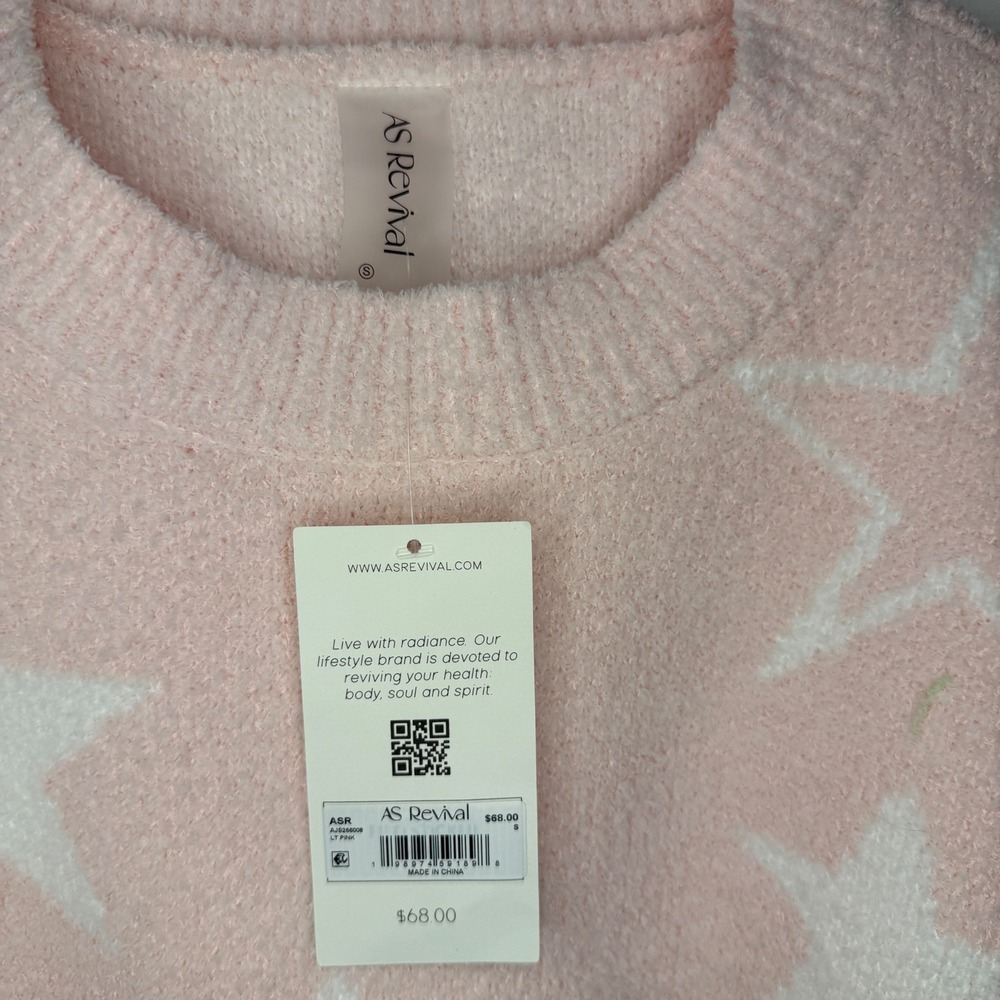 AS Revival Star Pattern Fuzzy Knit Cropped Sweater Light Pink Size Small - Picture 3 of 7